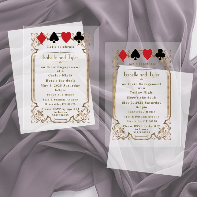 Invitations En Acrylique Luxe Gold Art Deco Casino Fiançailles de nuit (Créateur téléchargé)