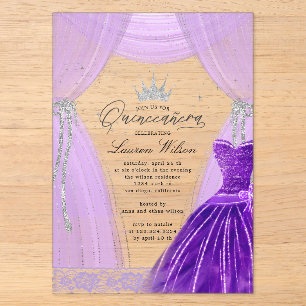 Invitations En Acrylique Luxueuse Princesse Violette Étincelante Quinceaner