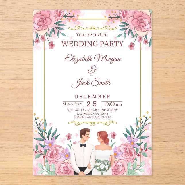 Invitations En Acrylique Luxueux Boho Floral Mariage (Recto)