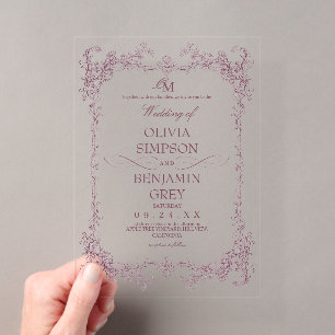 Invitations En Acrylique Luxueux Toile De Joie Mariage prune