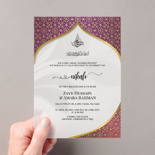 Invitations En Acrylique Luxuriant Deep Purple & Gold Geométrique Islamique (In situ (ordinateur de poche))