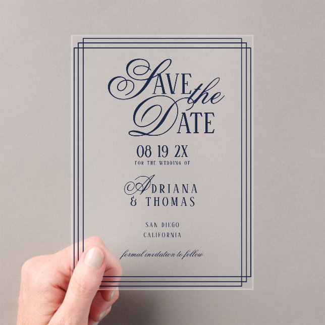 Invitations En Acrylique Luxury Blue Wedding Save The Date (In situ (ordinateur de poche))
