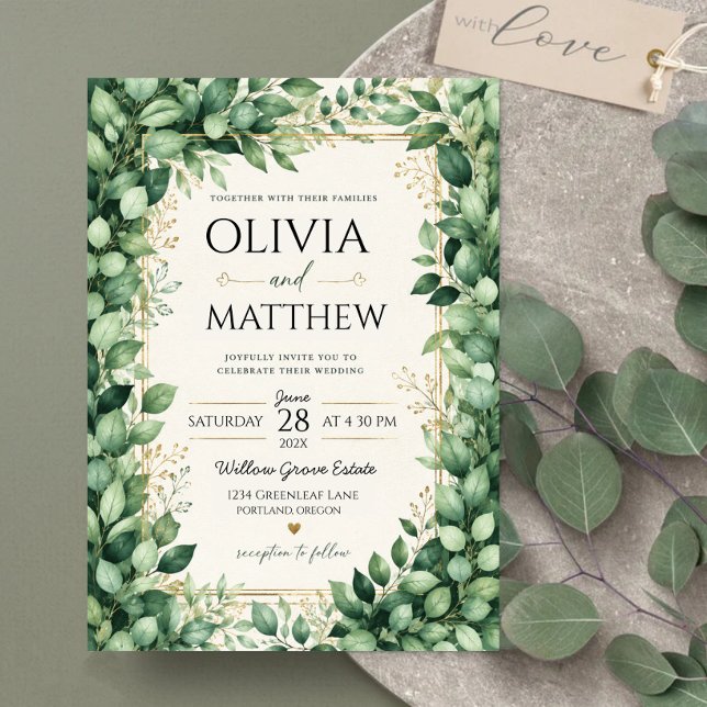 Invitations En Acrylique Luxury Eucalyptus Greenery Gold Botanical Frame (Créateur téléchargé)