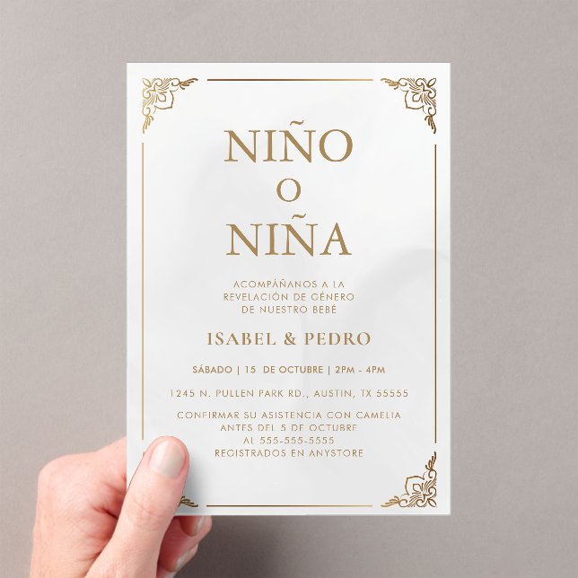 Invitations En Acrylique Luxury Gold Ornate Cream espagnol Genre Revela (In situ (ordinateur de poche))