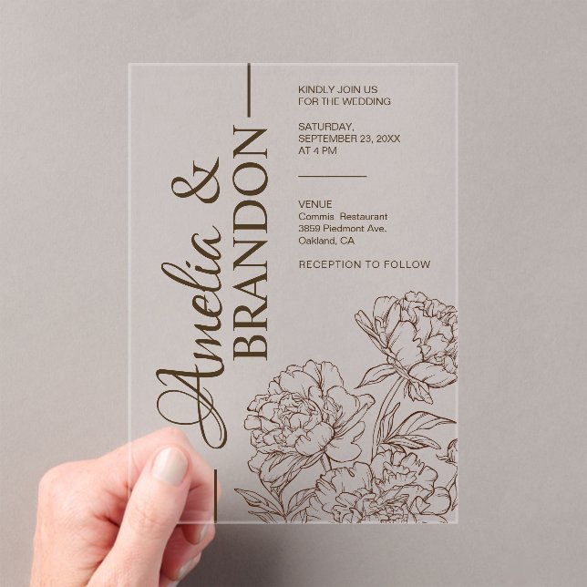 Invitations En Acrylique Luxury Peony Minimalist Wedding (In situ (ordinateur de poche))