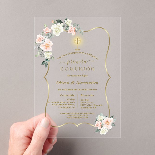 Invitations En Acrylique Luxury Primera Comunión Girls Twins Holy Communion (In situ (ordinateur de poche))