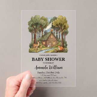 Invitations En Acrylique Luxury Woodland Clear Rustic Baby Shower 