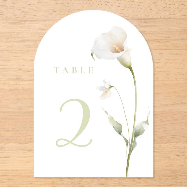 Invitations En Acrylique lys calla fond blanc table 2 (Recto)