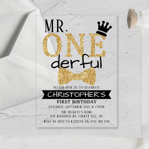 Invitations En Acrylique M. ONEderful 1er anniversaire