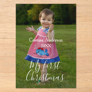 Invitations En Acrylique ma première photo de bébé fille Noël nom année sim