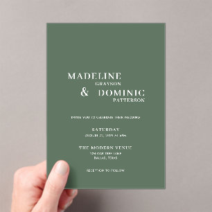 Invitations En Acrylique Madeline Forest Green Simple Mariage moderne