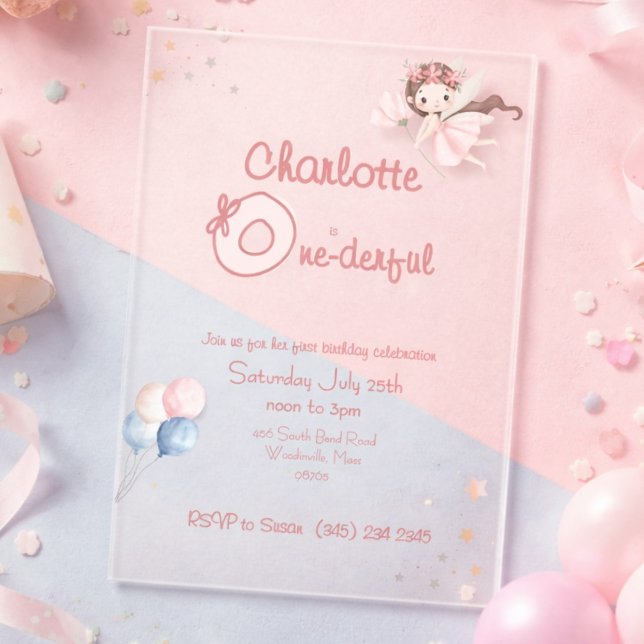 Invitations En Acrylique Magical Fairy One-derful Blush Girls 1st Birthday (Créateur téléchargé)