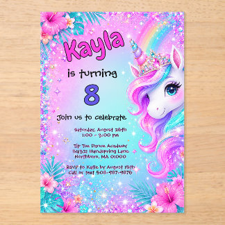 Invitations En Acrylique Magique Licorne Arc-en-ciel Paillettes Anniversair