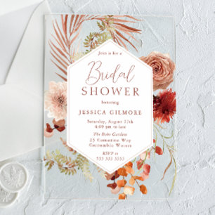 Invitations En Acrylique Magnifique fête prénuptiale florale botanique boho