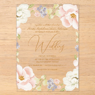 Invitations En Acrylique Magnifique Fleur de Magnolia Mariage de Printemps
