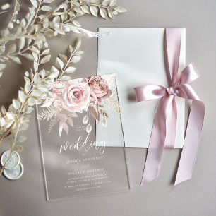 Invitations En Acrylique Magnifique mariage blush et rose poussiéreux givré