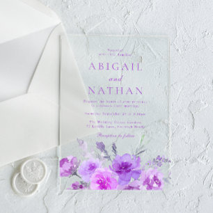 Invitations En Acrylique Magnifique mariage floral lavande violet