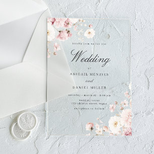 Invitations En Acrylique Magnifique mariage floral rose tendre