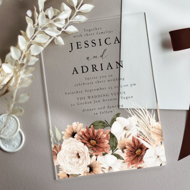 Invitations En Acrylique Magnifique mariage moderne boho (Créateur téléchargé)