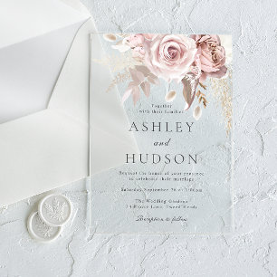 Invitations En Acrylique Magnifique poussiéreuse rose et blush mariage gris