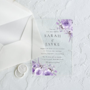 Invitations En Acrylique Magnifiques roses violettes élégant mariage