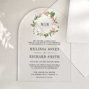 Invitations En Acrylique Magnolia Monogramme Floral Rose Mariage