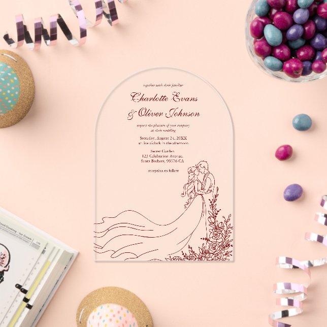 Invitations En Acrylique Main Rustique tiré Couple Mariage Bourgogne (Insitu (Célébration))