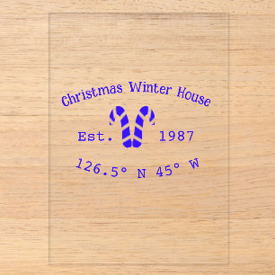 Invitations En Acrylique Maison de Noël hivernale cannes de bonbon bleues é