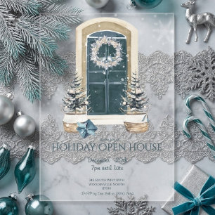 Invitations En Acrylique Maison ouverte élégante poussiéreuse sarcelle Fête