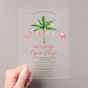 Invitations En Acrylique Maison ouverte pour les vacances des flamants rose