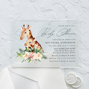 Invitations En Acrylique Maman mignonne et bébé girafeau Baby Shower