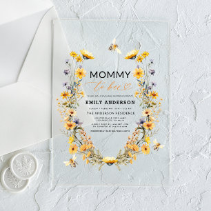 Invitations En Acrylique Maman qui devient abeille Fête de bébé à thème flo