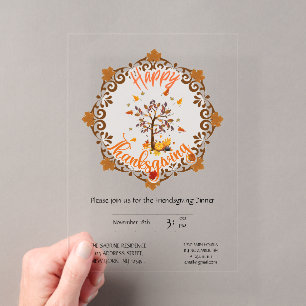 Invitations En Acrylique Mandala d'arbre d'automne Feuillage d'automne et T