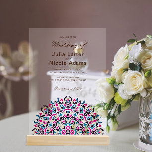 Invitations En Acrylique Mandala de mariage géométrique en treillis marocai