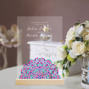 Invitations En Acrylique Mandala de mariage ordonné par l'arche de la pierr