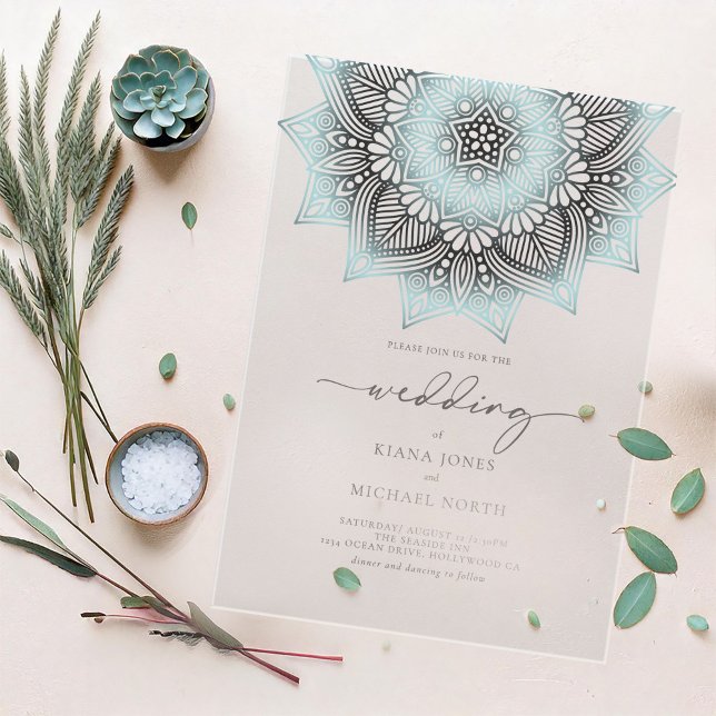 Invitations En Acrylique Mandala Lace Rev Mariage Lt. Blue ID968 (Créateur téléchargé)