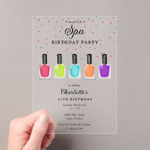 Invitations En Acrylique Manucure Pédicure Fille Spa Anniversaire