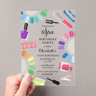 Invitations En Acrylique Manucure Pédicure Fille Spa Anniversaire