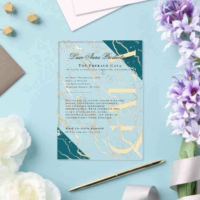 Invitations En Acrylique Marbre Doré | Gala d'entreprise (Insitu (Mariage))