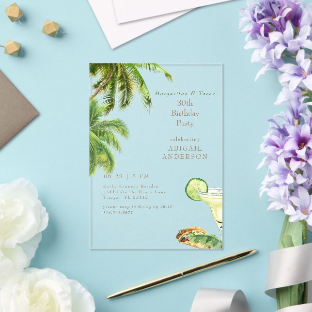 Invitations En Acrylique Margaritas & Tacos Tropical Birthday Party (Insitu (Mariage))