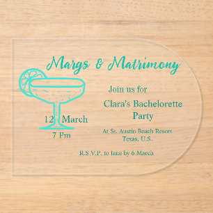 Invitations En Acrylique Marges turquoise & Mariage Tequila célibataire en