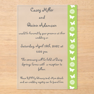 Invitations En Acrylique Marguerites et Papillons en Péridot Acrylique Mari