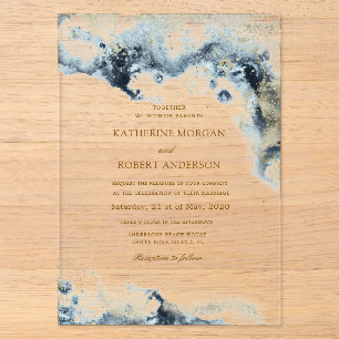 Invitations En Acrylique Mariage à budget avec aquarelle côtière
