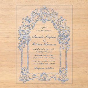 Invitations En Acrylique Mariage à charpente florale Bleu Victorien Orné Gr