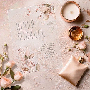 Invitations En Acrylique Mariage à feuillage de rêve rose tendre ID817