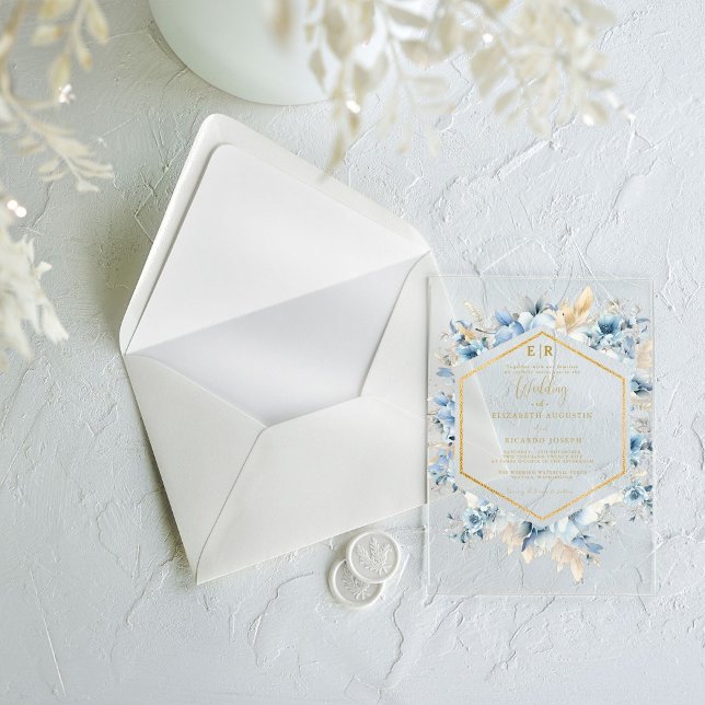 Invitations En Acrylique Mariage à fleurs de printemps bleu bleu marine Dus (Créateur téléchargé)