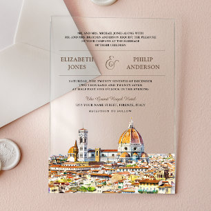 Invitations En Acrylique Mariage à Florence Italie à l'aquarelle