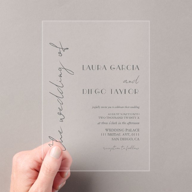 Invitations En Acrylique Mariage à la calligraphie simple (In situ (ordinateur de poche))