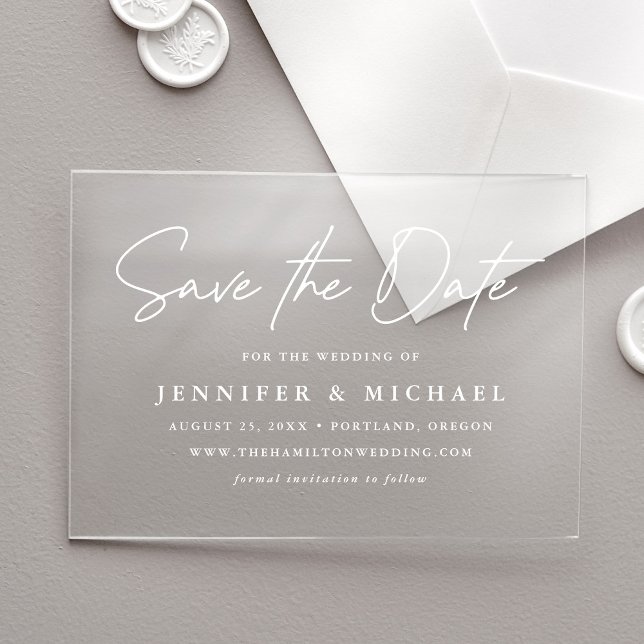 Invitations En Acrylique Mariage à la date simple écriture blanche (Créateur téléchargé)