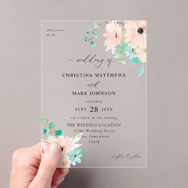 Invitations En Acrylique Mariage à la menthe verte et rose (In situ (ordinateur de poche))